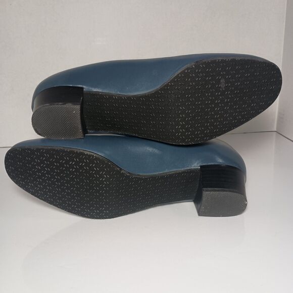 SAS Regina Made in Italy Leather Low Heel Pumps Blue 8W Wide Comfort Work Shoe - Picture 5 of 16